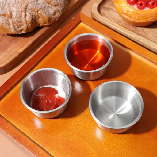 6-Pack Stainless Steel Dipping Sauce Cups, Reusable Round Condiment Holders for Restaurant and Home Dining Use