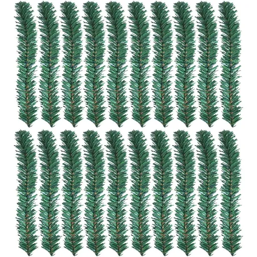 24pcs Faux Pine Stems Green PVC Flexible Twist Ties, 12 Inch for Christmas Decor Garland