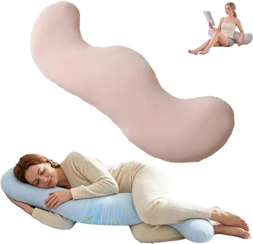 Pea Pod Shape Body Pillow for Adults Full-Body Support Side Sleeper Pillow, Pregnancy Back Pain Relief, Soft Hug Pillow with Memory Fiber Filling (Pink,31.5in)