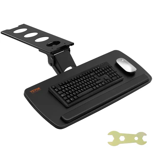 Keyboard Tray under Desk Adjustable Height and Angle Slide Out Keyboard Holder 25 x 9.8 inch Ergonomic under Desk Keyboard Shelf with Wrist Rest for Home and Office