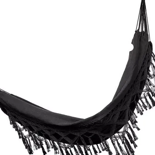 Double Hammock Wearable Portable Rustic Tassel Adult Hammock with 2 Tie Ropes Storage Bag for Camping Indoor Outdoor Black
