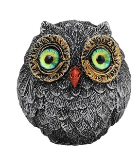 3Pcs Green Small Decorative Resin Owl Figurine - Textured Statue with Blue Eyes
