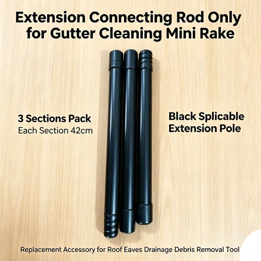 Extension Connecting Rod Only for Gutter Cleaning Mini Rake, 3 Sections Pack, Each Section 42cm, Black Splicable Extension Pole, Replacement Accessory for Roof Eaves Drainage Debris Removal Tool