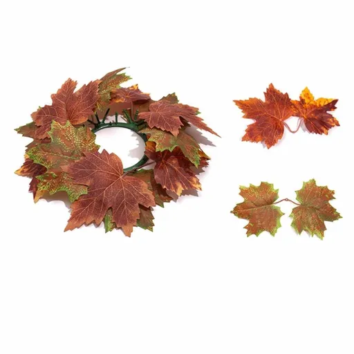 Fall Maple Leaf Candle Ring Wreath Artificial Autumn Foliage Centerpiece Candle Holder Decor for Thanksgiving Dining Table Mantel Shelf Indoor Seasonal Home Decoration 9.8 inch A