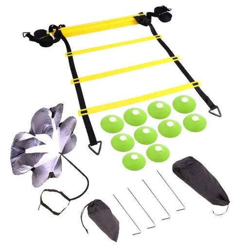 Speed and agility training package 18 pieces - Speed and agility training equipment for football with agility ladders, cones and parachute