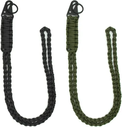 2 Pieces Heavy Duty Paracord Lanyard Braided 550 Necklace Keychains Whistles Wrist Strap Parachute Rope for Outdoor Activities, Camera, ID Card Badge Holder, Wallet and Keys (Black + Olive Green)