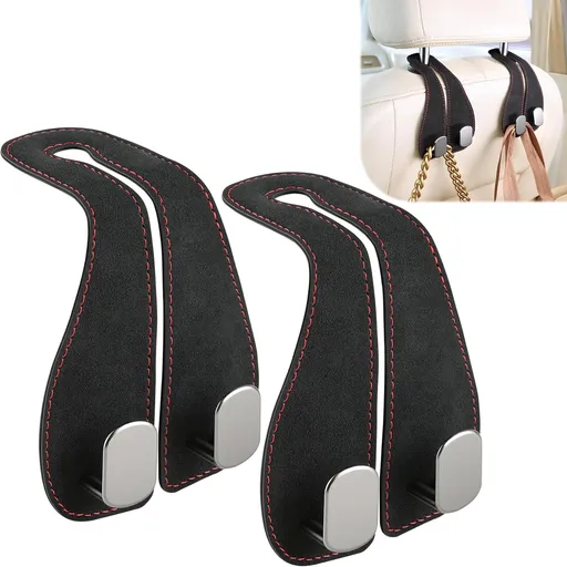 2PCS Car Purse Holder Hook, Seat Back Storage Leather-Wrapped Alloy Double Headrest Hook for Purses & Bags, Cute Interior Accessories Women and Men, Black -