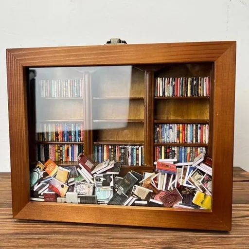 Bookshelf,Stress Reliever,with 200Pcs Miniature Book Match Boxes Display Case Cabinet Decoration,Funny Gifts for Book Lovers