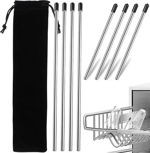 8-Piece Stainless Steel Dishwasher Insert Sticks with Protective Caps for Glass Holder Rods and Bottle Drying Rack Sticks Compatible with Soda and Water Bottles