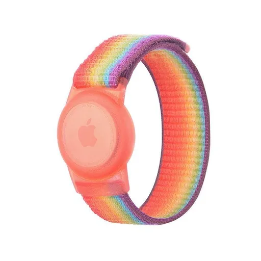 For Apple Airtag Case Protective Cover Wristband Nylon Air Tag Band Anti-Lost S Size - Rainbow
