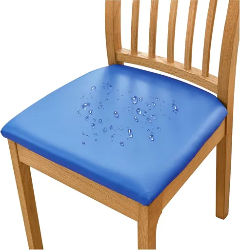 Pu Leather Dining Chair Seat Covers Set of 4, Waterproof Dining Seat Covers Stretch Chair Covers for Dining Chairs/Kitchen Room/Hotel, (dark blue)
