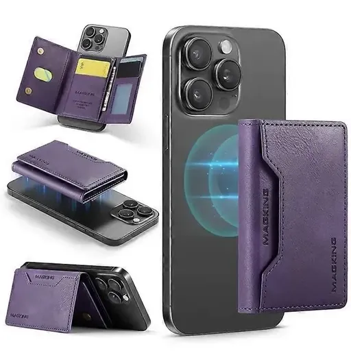 MAGKING K2 Stand Magnetic Card Holder Compatible with MagSafe RFID Mobile Wallet - Purple