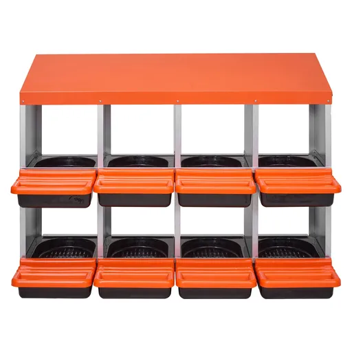 2 Tiers Chicken Nesting Boxes, 8 Compartments, Metal Egg Laying Boxes with Protective Collection Lids, Roll Out Nesting Box, Easy to Assemble, Ideal for Hens, Ducks, Chickens, and Other Poultry