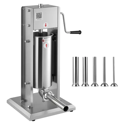 Manual Sausage Stuffer, 11 LBS / 5 L Vertical Meat Stuffer, Dual-Speed Sausage Casing Meat Filling Machine, Stainless Steel Heavy Duty Filler with 5 Stuffing Tubes, for Commercial & Home Use