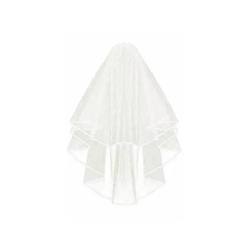 Bridal 2 Layer Wedding Veil with Comb Satin Edge Short Tulle for Women White Ivory - Beige