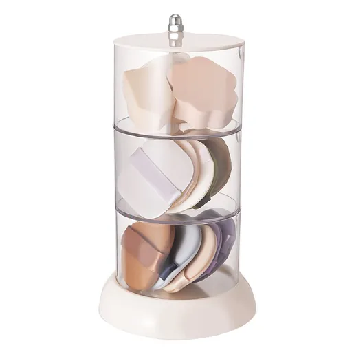 Multi Layer Powder Puff Organizer Breathable Dustproof Earring White Rotatable Container for Home 3 Tiers