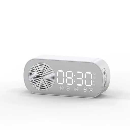 1 Piece Digital Alarm Clock with Bluetooth Speaker, Mirror Display and Adjustable Night Light for Bedrooms and Bedside Use, White