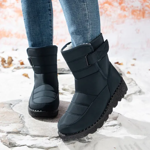 Women's Waterproof Snow Boots, Warm Fleece-Lined Winter Boots with Non-Slip Outdoor Sole for Cold Weather Walking, Size 36, Dark Blue