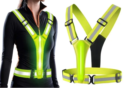 LED Reflective Vest USB Rechargeable High Visibility Adjustable Waist and Shoulder Night Walking Cycling Yellow
