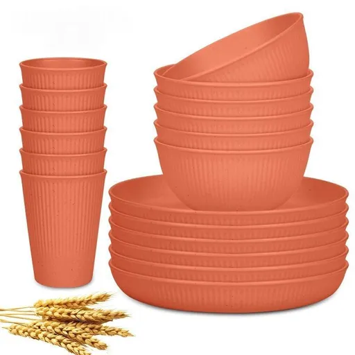 Wheat Straw Dinnerware Set Unbreakable Dinner Plates BPA-Free Dinnerware - Orange - Size 01