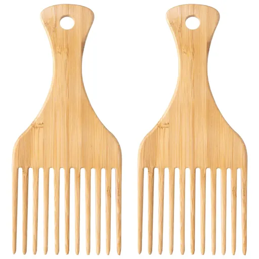 Bamboo Combs for Afro Hair, Beard Pick for Men, Wide Tooth Comb for Curly Wavy Thick Long Hair, Women's Hair Styling Accessories (2pcs)