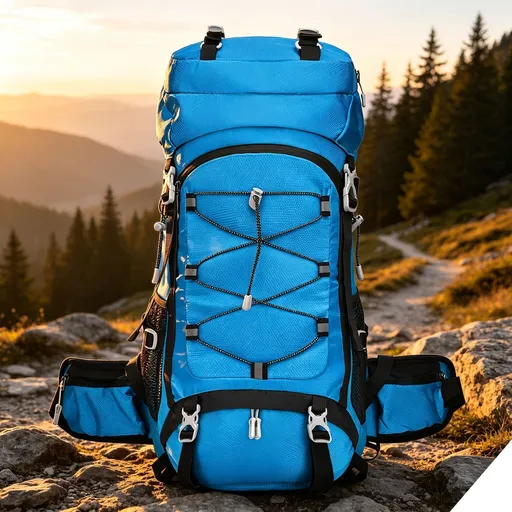 Travel Backpack Expandable 60L Lake Blue Nylon Outdoor Rucksack with Rain Cover Heavy-Duty Pack for Trekking Camping