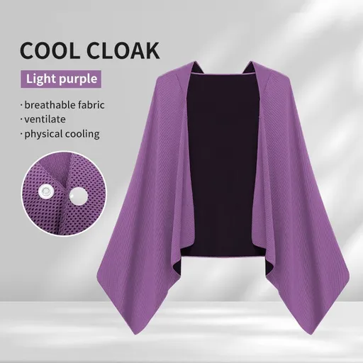 Hooded Ice Silk Sports Towel Cloak, Quick‑Dry Sun‑Protection Breathable Lightweight Cold‑Feeling Sweat‑Absorbent Wrap for Gym Hiking Golf Driving Outdoor Activities, 60*145*55CM, Light purple