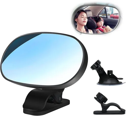 Baby Car Mirror for Rear-Facing Seats, 360 Degree Adjustable Interior Safety Mirror for Clear Backseat Viewing, Black, 12 x 7 cm