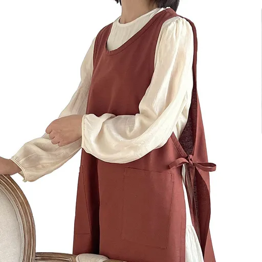 Cotton Linen Cross Back Work Apron for Women with Pockets Pinafore Dress Smock cotton and linen waterproof