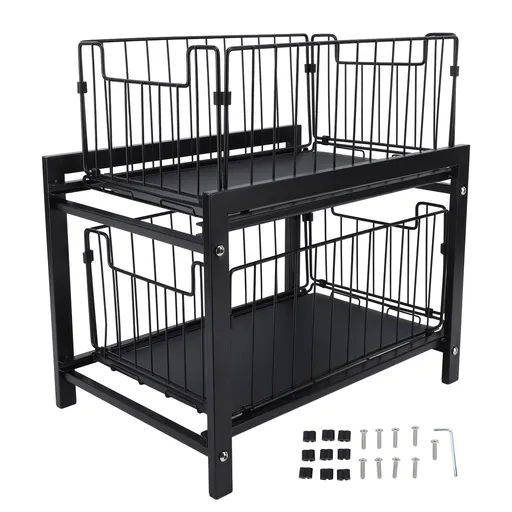 Under Sink Organizer Iron 2 Tier Pull Out Spice Rack Countertop Storage Shelf for Kitchen Bathroom Cabinet