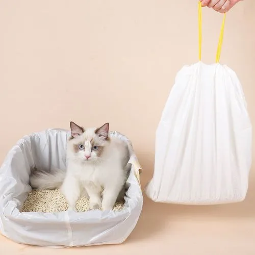 3 Pack Drawstring Cat Litter Box Liners, Tear-Resistant Leakproof Litter Bags for Self-Cleaning Trays, White, 68 x 42 cm