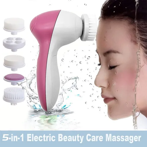 Facial Cleansing Brush - Facial Scrubber for Skin Cleansing, Exfoliating- Waterproof with 5 Interchangeable Heads (Pink)