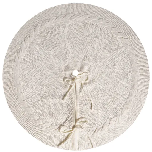 White Luxury Knit Christmas Tree Skirt with Cable-Knit Border - Rustic Holiday Decor(92cm)