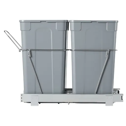 Pullout Trash Can for Kitchen Cabinets,Double Under Sink Garbage Waste Recycling Bin, Under Mount Waste Container, with Heavy Duty Metal Full Extension Sliding System and Handle