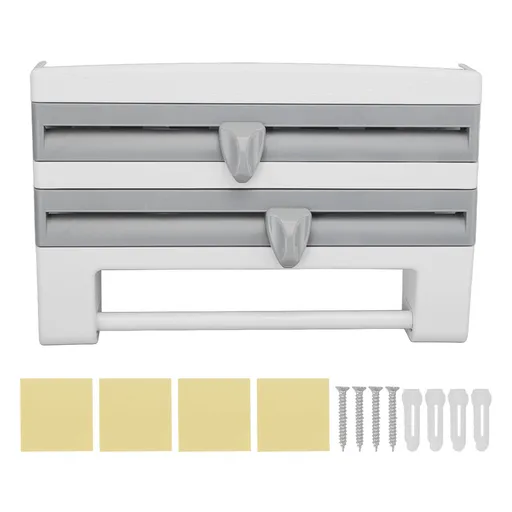 Cling Film Holder Wall Mount Multifunctional Cling Film Cutter with Screws for Kitchen Grey Blue