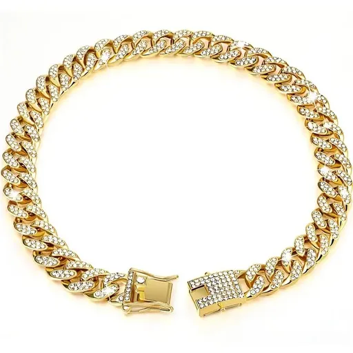 Dog Chain Collar Wide Diamond Collar Large Dog Necklace Metal Pet Crystal Collar Jewelry Accessories for Medium Large Dogs(8 Inch)golden