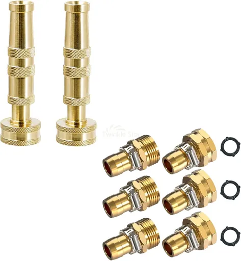 Heavy-Duty Brass Adjustable Twist Hose Nozzle Garden Hose Repair Connector with Clamps