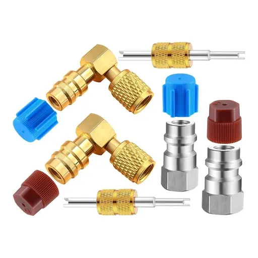 R12 to R134A AC Fitting Conversion Adapter Kit, Quick Coupler Valve A/C 90° Port Retrofit Adapter High/Low Pressure