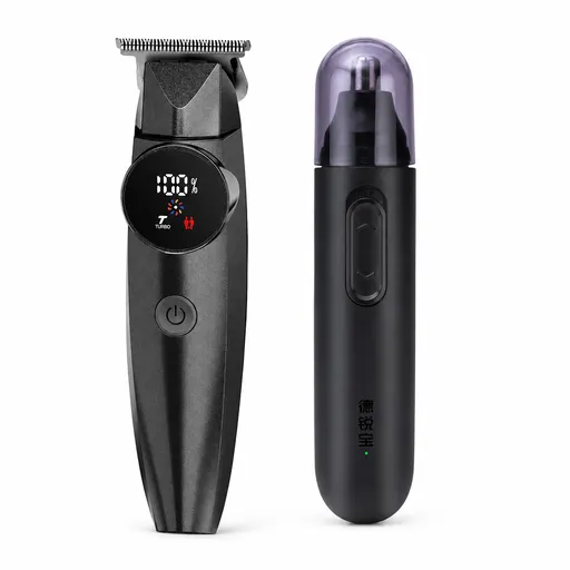 Hair Grooming Kit-Men's Electric Hair Clipper and Nose Trimmer Set - Stainless Steel Blade, LCD Display, USB Rechargeable, 6 Guide Combs, ABS Body for Home Grooming and Beard Styling