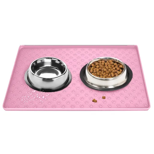 Dog Food Mat, Waterproof Dog Bowl Mat, Silicone Dog Mat for Food and Water, Pet Food Mat with Edges, Nonslip Dog Feeding Mat, Dog Food Mats for Floors Pink