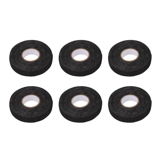 6pcs Cloth Tape Black Noise Damping Heat Proof Shock Absorbing Wear Proof Flame Retardant 19mmx25m Wire Harness Wrapping Tape for Car Engine