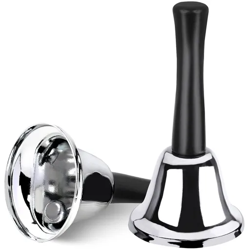 2 pc Hand Bell, Ringing Bell with Handle, Dinner Bells for Inside Classroom Bell, for Food Line, Alarm, Jingles, Ringing (Silver)