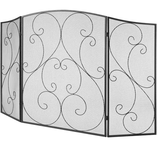 Fireplace Screen 3 Panel, Sturdy Iron Mesh Fireplace Screen, 122(L)x76.7(H)CM Spark Guard Cover, No Assembly Required, Free Standing Fireplace Fence Grate for Living Room Home Decor Vintage