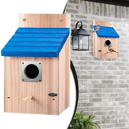 Outdoor Wooden Bird House – Natural Cedar Hanging Nest for Bluebirds, Wrens & Tree Swallows, Easy-Clean Front Door, Garden & Balcony Decor