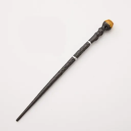 Rugged Textured Resin Magic Wand With Hidden Metal Core, Tough Character Holiday Cosplay Prop, Style 27, Black Gold Stamping Ribbon Gift Box