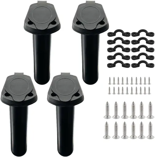 4pc Kayak Fishing Rod Holder - Plastic Flush Mount Boat Holders with Cap Cover for Canoe and Tackle Accessory