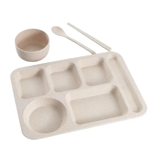 Unbreakable Divided Plate,Plastic Lunch Trays With 6 Compartments,Rectangular Portion Control Plate With Spoon Chopsticks