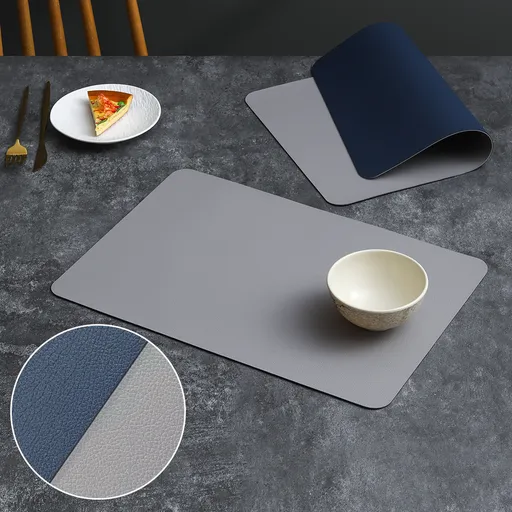 2-PCS Blue and grey PVC Double-Sided Lychee Texture Table Mat - Waterproof, Heat-Resistant & Easy to Clean for Home and Hotel Use