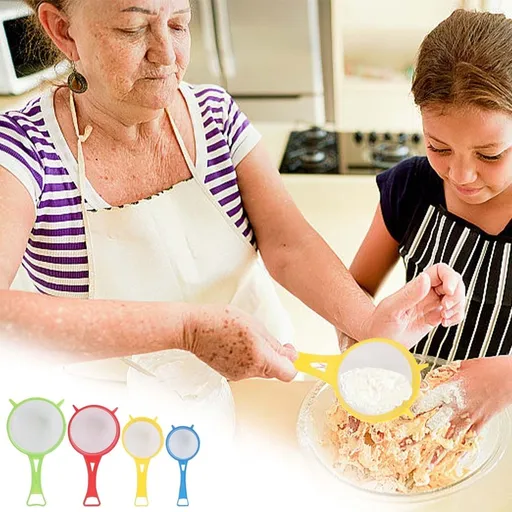 Mini Long‑Handle Fine Mesh Plastic Flour Sieve Powder Strainer 4‑Pack For Home Baking Cooking