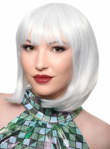 Short White Bob Deluxe Womens Costume Wig with Fringe